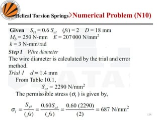 124
Design of Machine Elements II MEC306
(Dr. L K Bhagi)
Helical Torsion Springs>Numerical Problem (N10)
 
