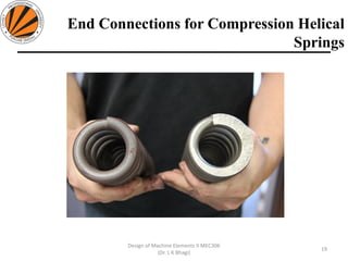 End Connections for Compression Helical
Springs
19
Design of Machine Elements II MEC306
(Dr. L K Bhagi)
 