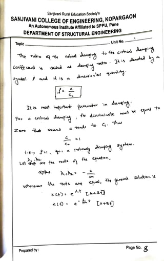 SANJIVANI COLLEGE OF
KOPARGAON
Topic
For
The rio
Zeo
Let
An Autonomous Institute AFfIliated to SPPU, PUne
DEPARTMENT OF STRUCTURAL
ENGINEERING
Sanjivani Rural Education Society's
a crtcal
whenee
Prepared by :
OFENGINEERING,
daled
tis most iporart Paamr
means
are th os
tend
dmeiones quantty
A,t
e
ctheaty
to
t disumlnate
tothected dapi
2m
UnltNo..........
'n
the euten,
LA+
J4is dented y a
LA+aJ
daig
mwd be
Thw
Page No.
to
 