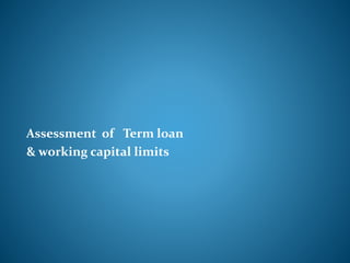 Assessment of Term loan
& working capital limits
 