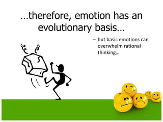…therefore, emotion has an
evolutionary basis…
– but basic emotions can
overwhelm rational
thinking…
117
 