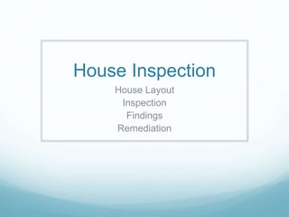 House Inspection
House Layout
Inspection
Findings
Remediation
 