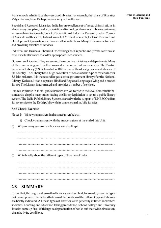 Types of Libraries and their functions