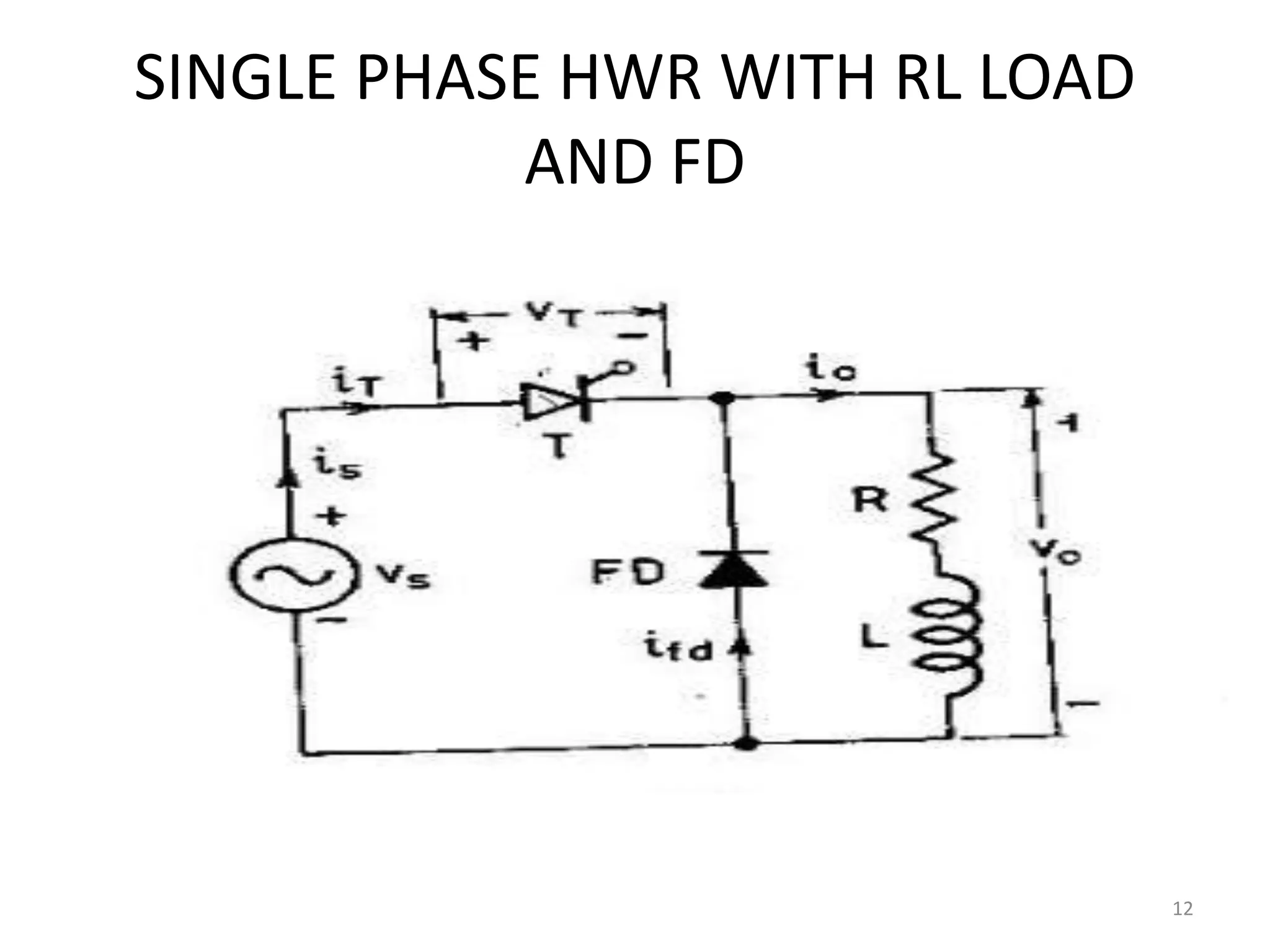 SINGLE PHASE HWR WITH RL LOAD
AND FD
12
 