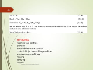 APPLICATION
machine-tool controls
Elevators
automobile throttle controls
control of injection molding machines
woodworking machinery
Printing
Spraying
robotics
Prepared by Sivanesh A R, AP/MECH
32
 