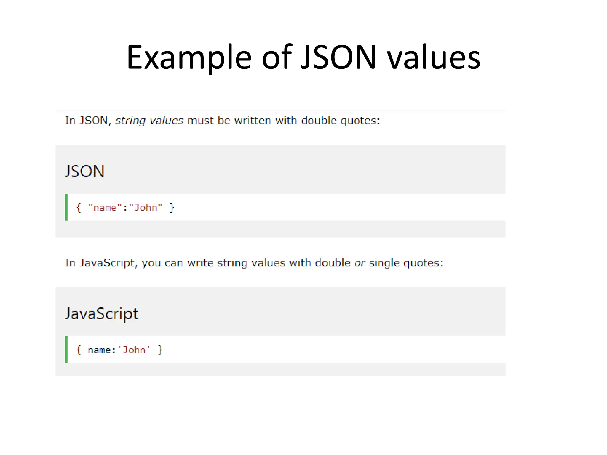 Example of JSON values
 