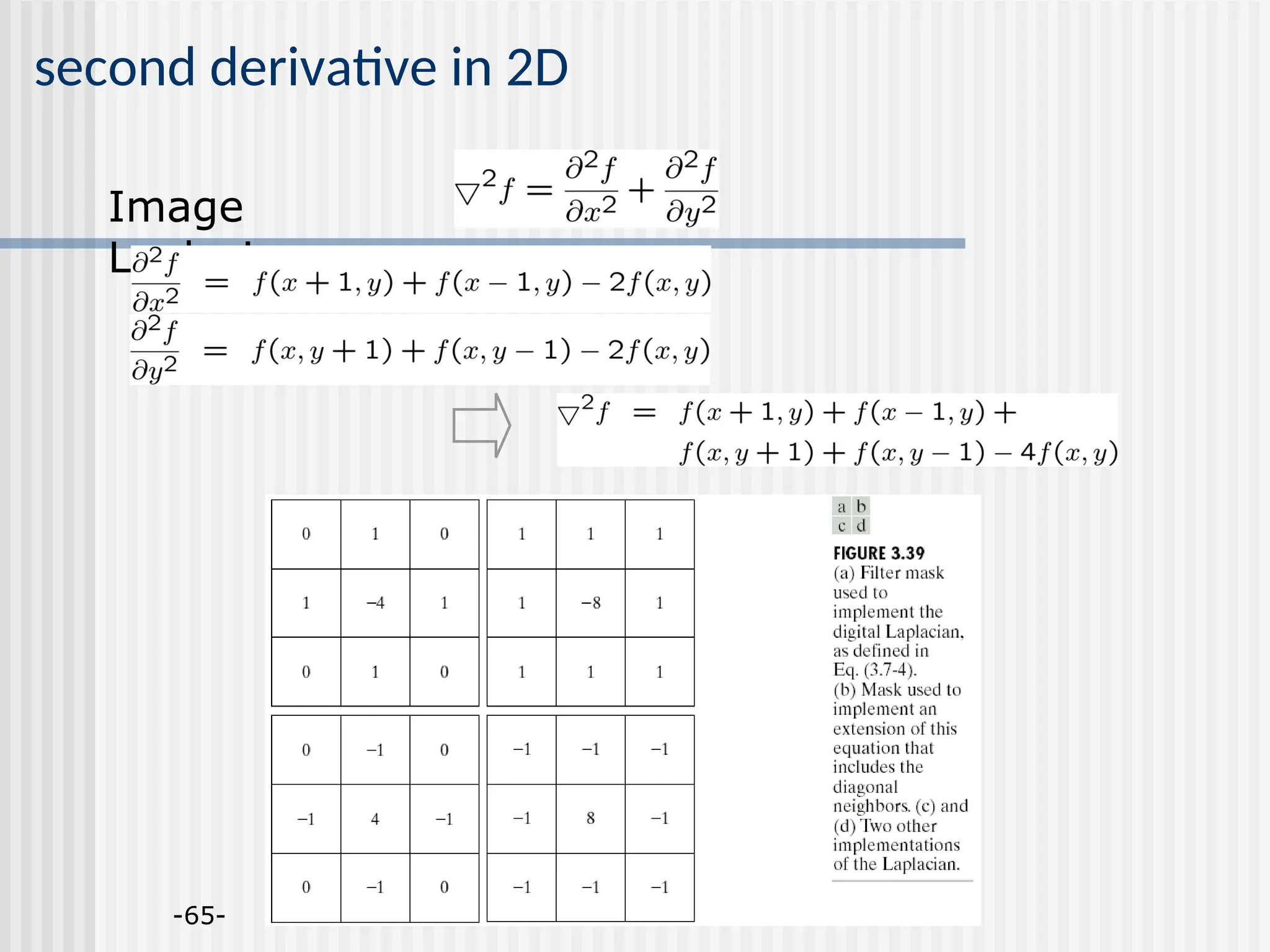 -65- second derivative in 2D Image Laplacian: 