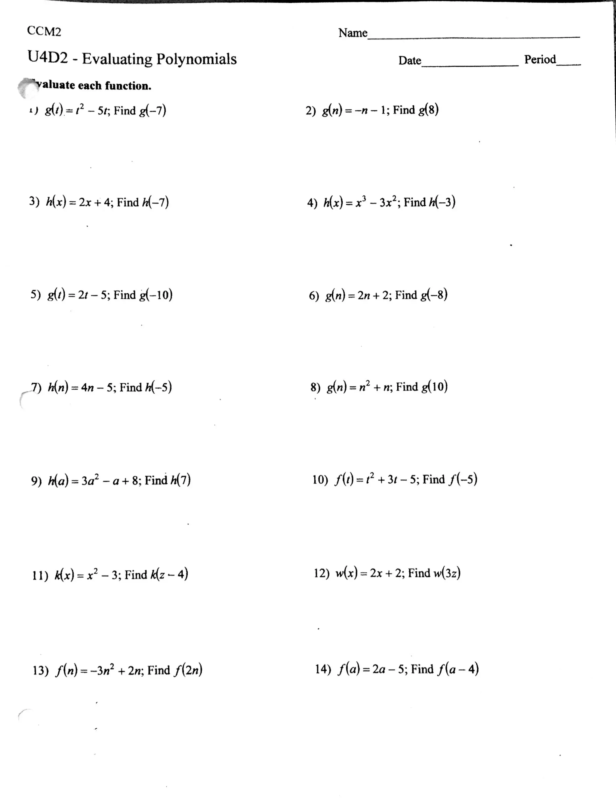 Practice Evaluating Polynomials | PDF