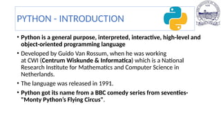 Comprehensive Introduction to Python Programming and Data Types | PPTX