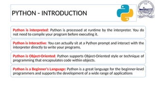 Comprehensive Introduction to Python Programming and Data Types | PPTX