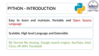 Comprehensive Introduction to Python Programming and Data Types | PPTX