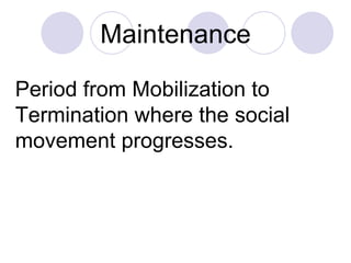 Maintenance Period from Mobilization to Termination where the social movement progresses.   