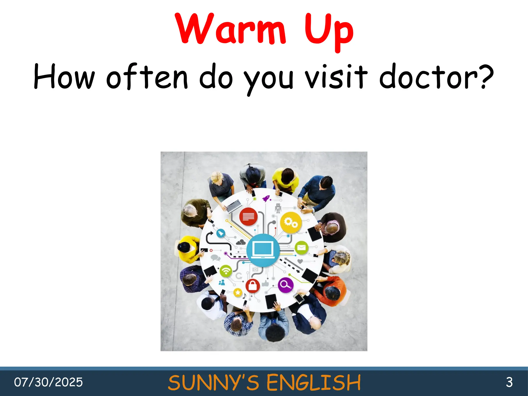 07/30/2025 SUNNY’S ENGLISH 3
Warm Up
How often do you visit doctor?
 