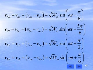 43
 
 
 
 
3 sin
6
5
3 sin
6
3 sin
2
3 sin
6
RB ac an cn m
YR ba bn an m
BY cb cn bn m
RY ab an bn m
v v v v V t
v v v v V t
v v v v V t
v v v v V t








 
     
 
 
     
 
 
     
 
 
     
 
 