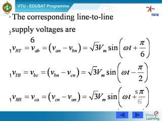 63
 
 
 
The corresponding line-to-line
supply voltages are
3 sin
6
3 sin
2
3 sin
2
RY ab an bn m
YB bc bn cn m
BR ca cn an m
v v v v V t
v v v v V t
v v v v V t






 
     
 
 
     
 
 
     
 
 