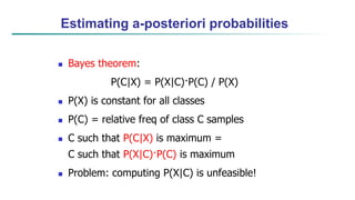 Naïve Bayesian Classification
 Naïve assumption: attribute independence
P(x1,…,xk|C) = P(x1|C)·…·P(xk|C)
 If i-th attrib...
