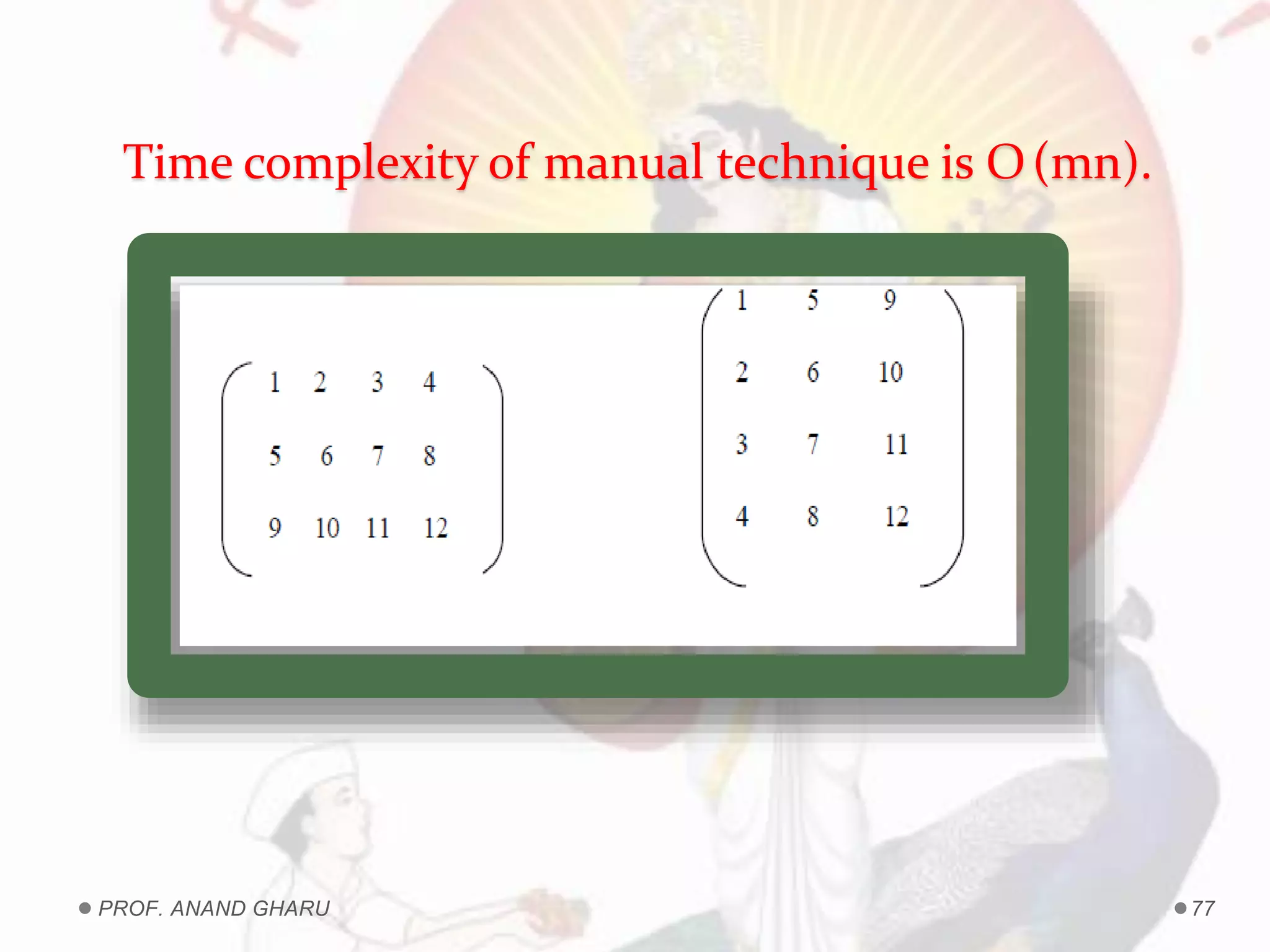 Time complexity of manual technique is O(mn).
PROF. ANAND GHARU 77
 