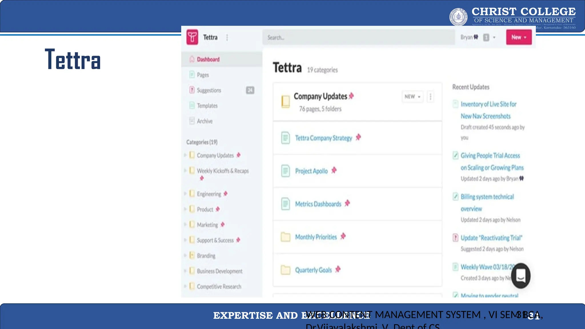 EXPERTISE AND EXCELLENCE 31
Tettra
WEB CONTENT MANAGEMENT SYSTEM , VI SEM BCA,
31
 