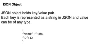 JSON Object
{
“Name” : “Ram,
“ID”: 12
}
 