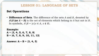 Text Sets Examples Math Comprehensive Guide to Mathematical Language and Set Theory Concepts | PDF