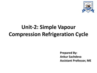 Unit-2: Simple Vapour
Compression Refrigeration Cycle
Prepared By:
Ankur Sachdeva
Assistant Professor, ME
 