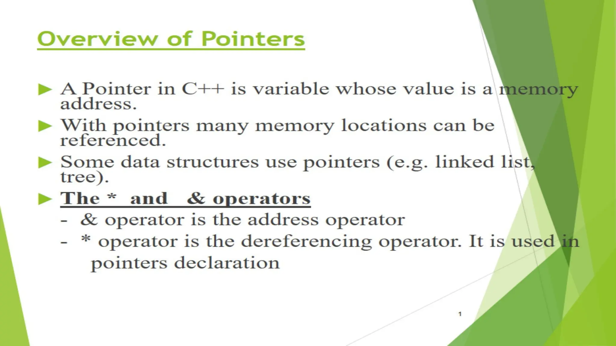 Overview of Pointers
 