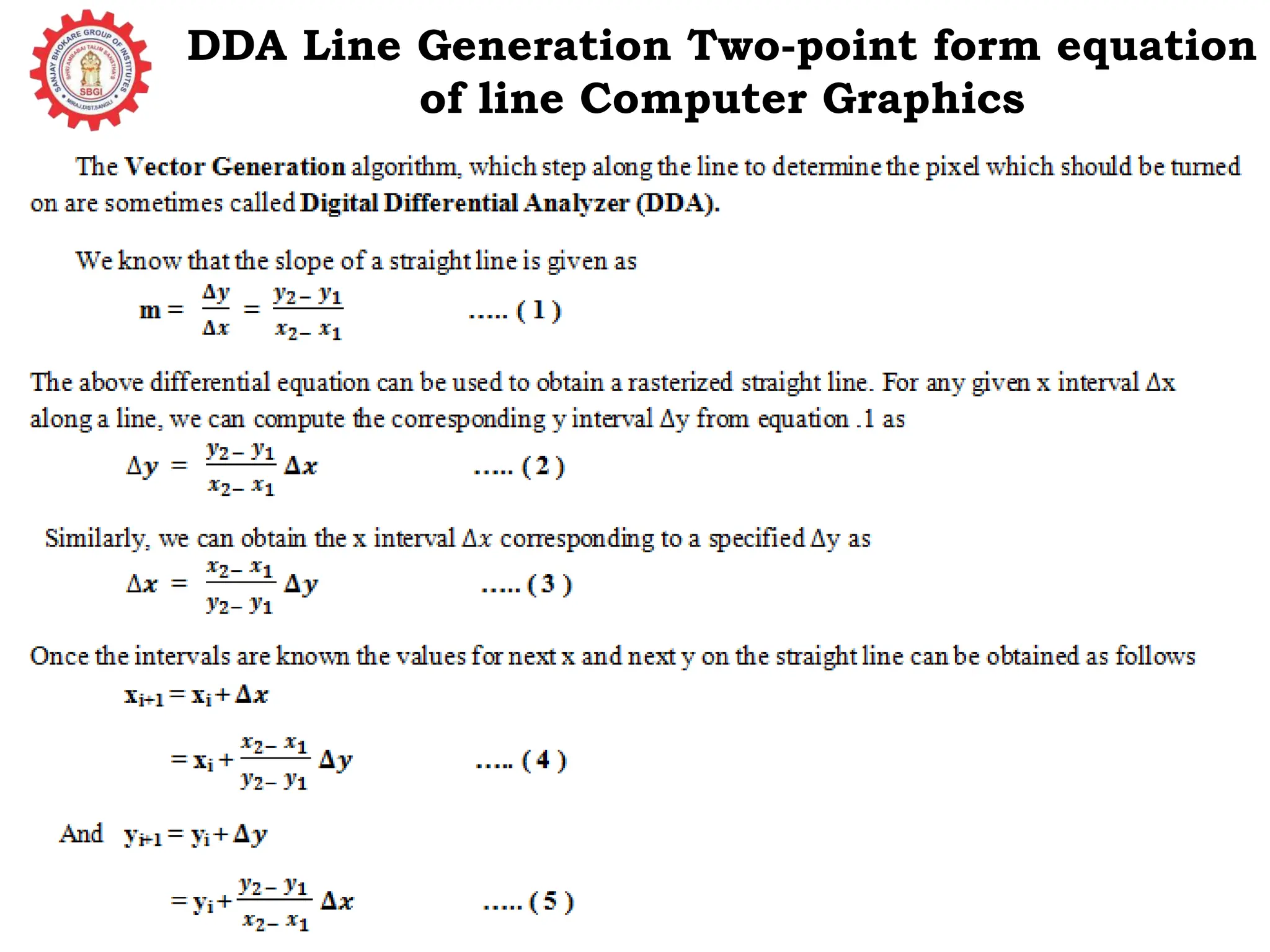 DDA Line Generation Two-point form equation of line Computer Graphics 