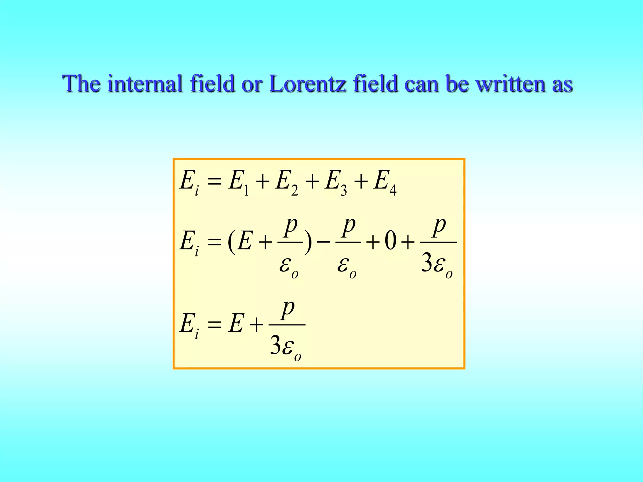 The internal field or Lorentz field can be written as
o
i
ooo
i
i
p
EE
ppp
EE
EEEEE


3
3
0)(
4321



 
