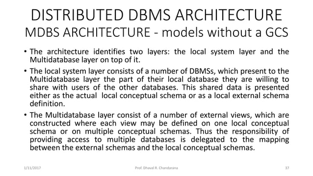 Distributed DBMS - Unit 3 - Distributed DBMS Architecture | PPTX ...