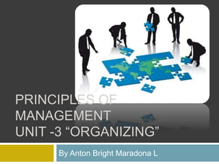PRINCIPLES OF
MANAGEMENT
UNIT -3 “ORGANIZING”
By Anton Bright Maradona L
 