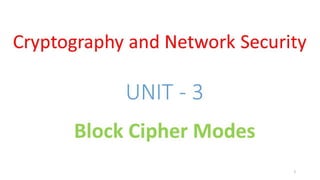 CNS - Unit - 3 - Block Cipher Mode