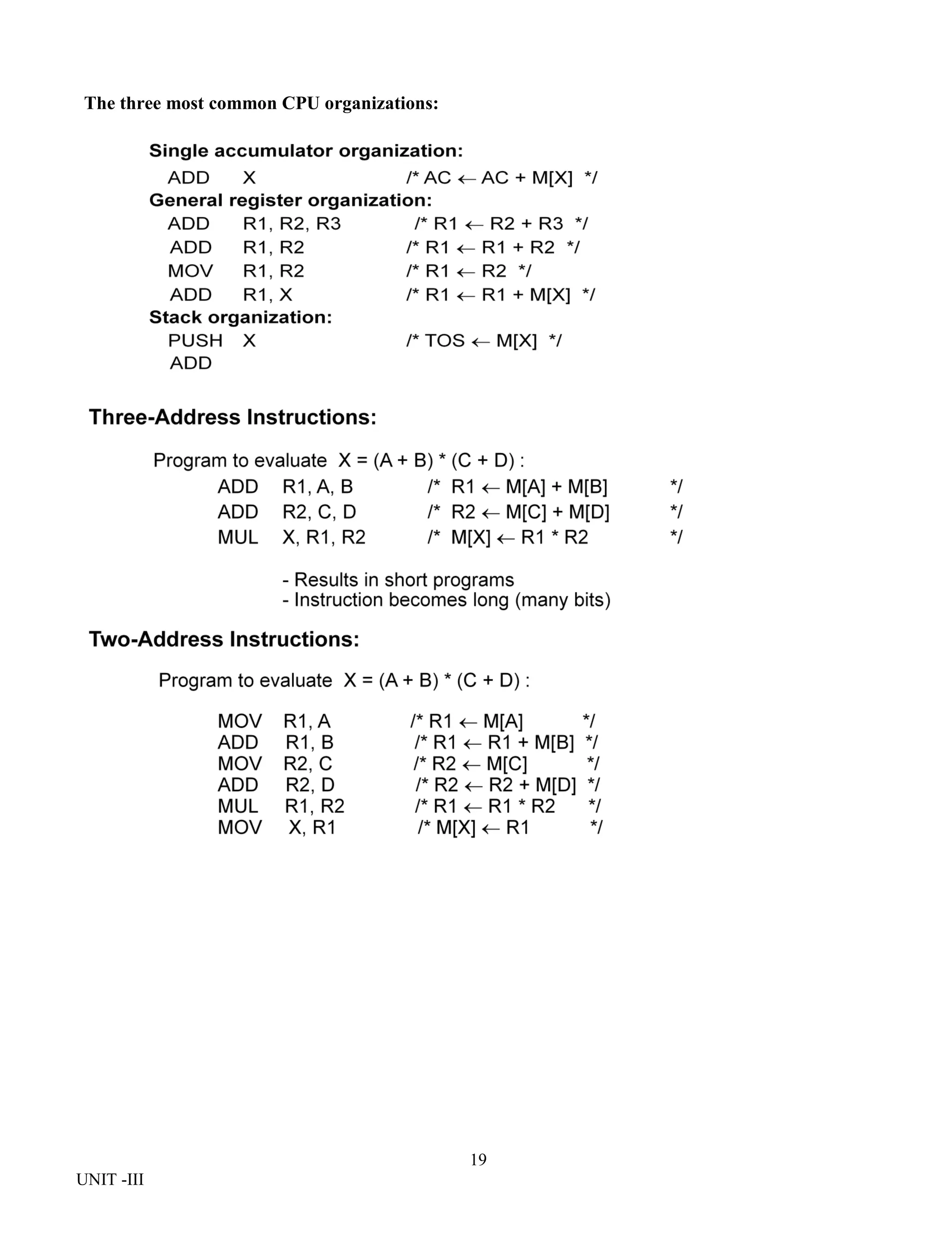 19
UNIT -III
The three most common CPU organizations:
 