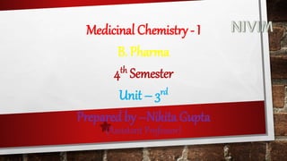 Medicinal Chemistry - I
B. Pharma
4th Semester
Unit – 3rd
Prepared by –Nikita Gupta
(Assistant Professor)
 