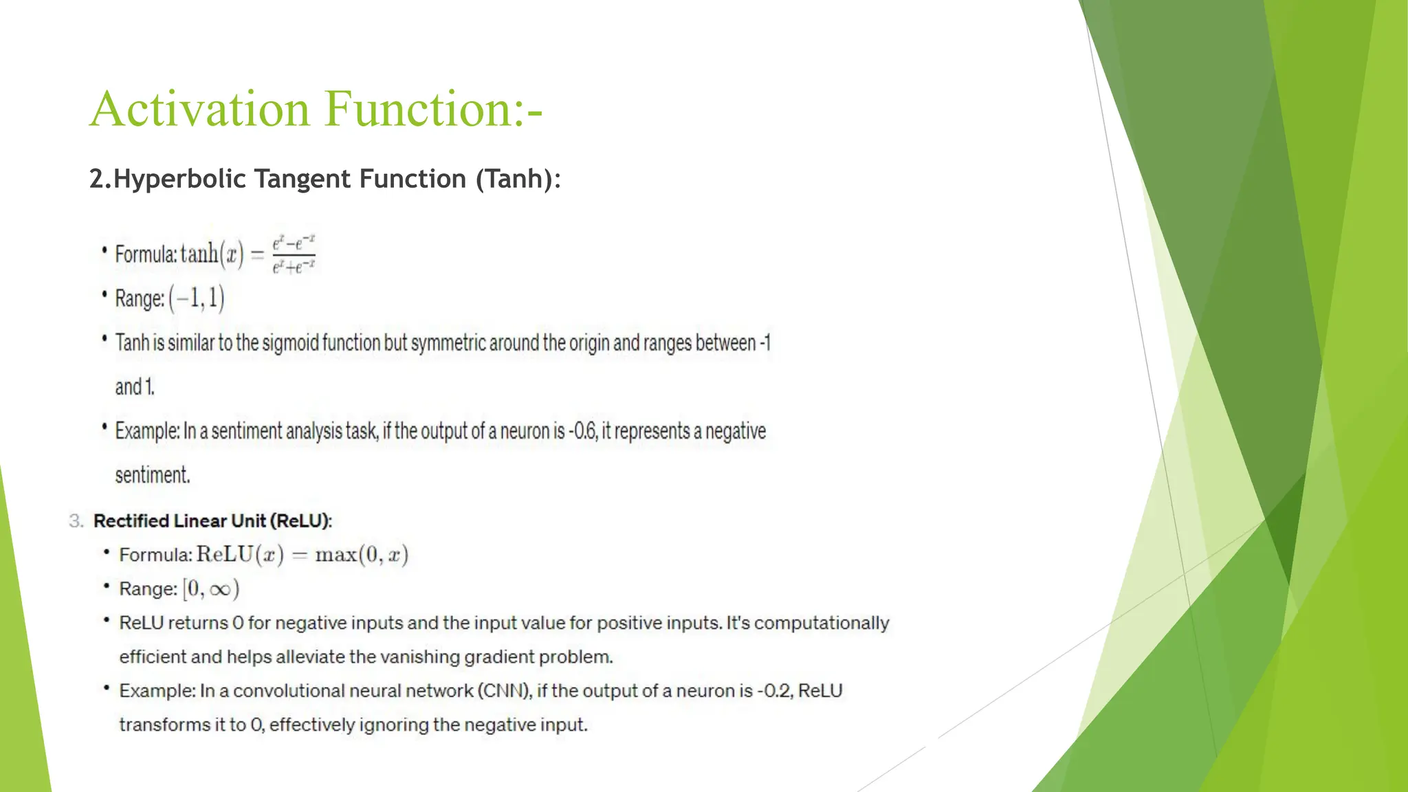 Activation Function:- 2.Hyperbolic Tangent Function (Tanh): 