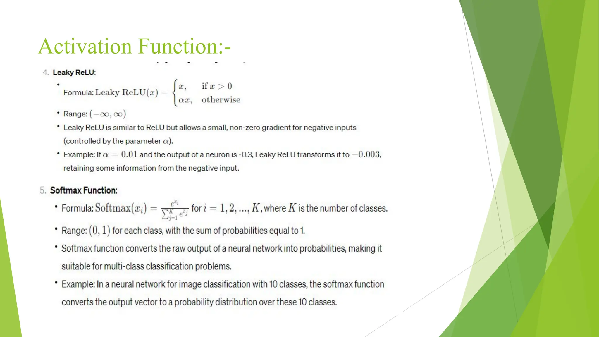 Activation Function:- 
