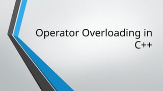 Operator Overloading in
C++
 