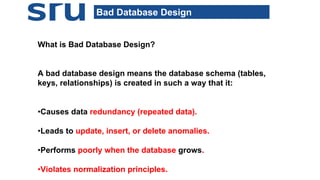 Bad Sql Schema Design Relational Database Theory and Practice. | PDF
