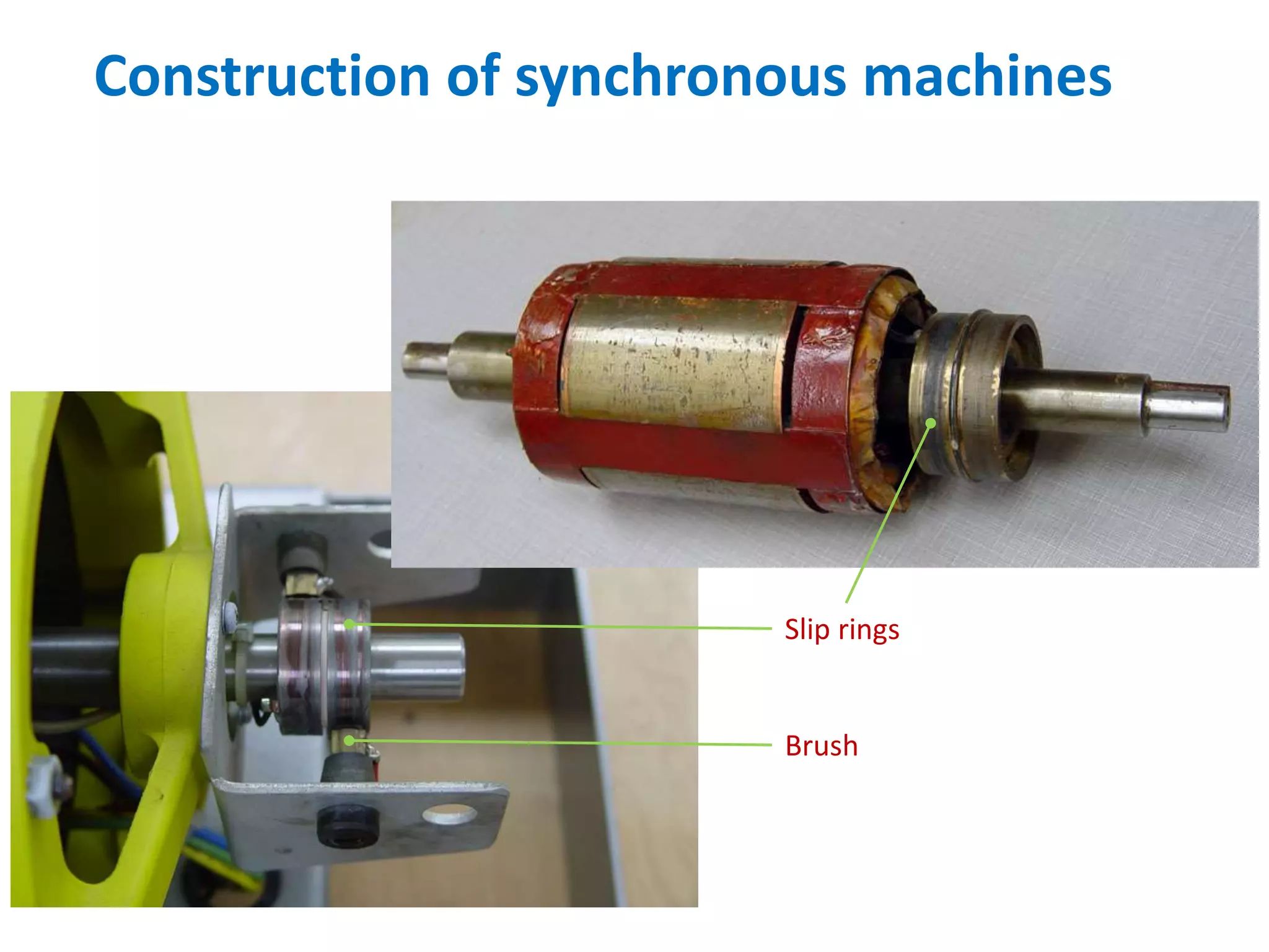 Construction of synchronous machines
Slip rings
Brush
 