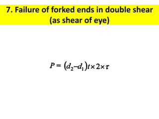 7. Failure of forked ends in double shear
(as shear of eye)
 