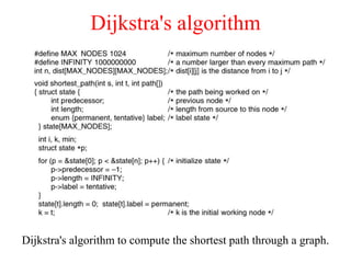 Dijkstra's algorithm
Dijkstra's algorithm to compute the shortest path through a graph.
5-8 top
 