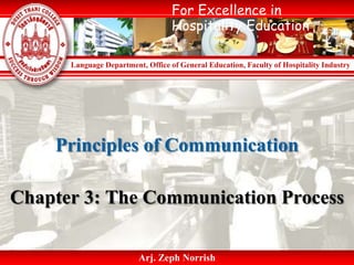 Language Department, Office of General Education, Faculty of Hospitality Industry
For Excellence in
Hospitality Education
Arj. Zeph Norrish
Principles of Communication
Chapter 3: The Communication Process
 