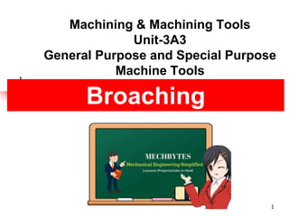 Machining & Machining Tools
Unit-3A3
General Purpose and Special Purpose
Machine Tools
1
Broaching
 