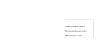1.Vertical channel conflicts
2.Horizontal channel conflicts
3.Multichannel Conflict
 