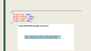 p {
margin-top: 100px;
margin-bottom: 100px;
margin-right: 150px;
margin-left: 80px;
}
 