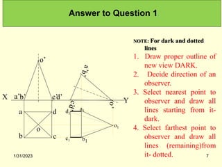 X
a
b c
d
o
o’
d’
c’
b’
a’
o1
d1
b1
c1
a1
Answer to Question 1.
NOTE: For dark and dotted
lines
1. Draw proper outline of
...
