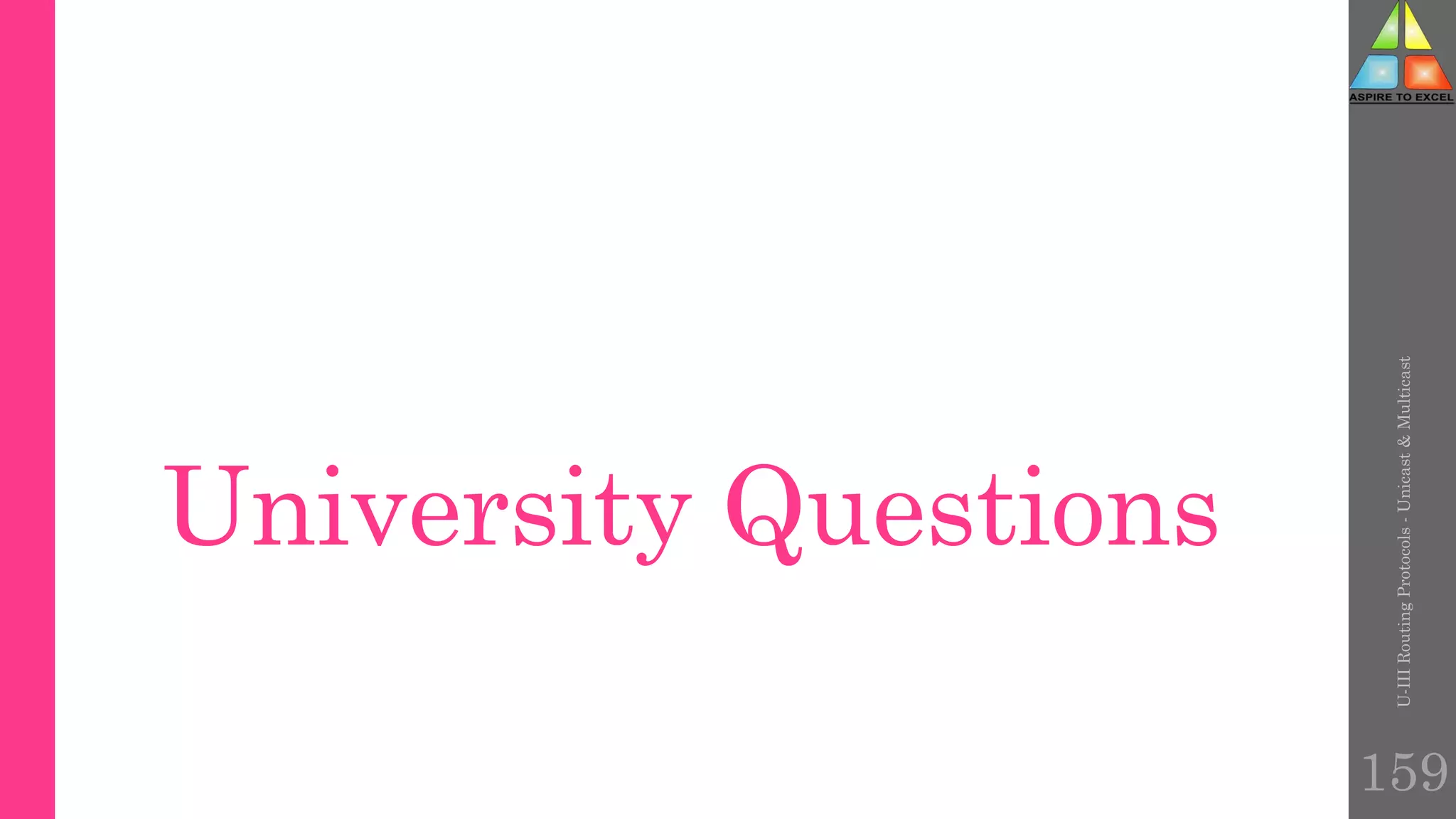 University Questions
U-III
Routing
Protocols
-
Unicast
&
Multicast
159
 