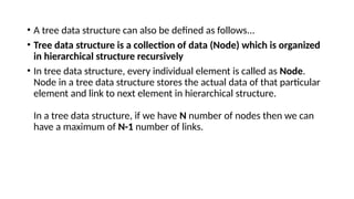 A binary tree is a hierarchical data structure where each node has at ...