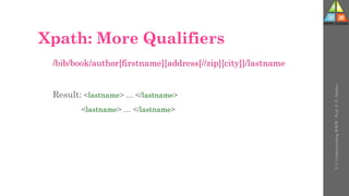Xpath: More Qualifiers
/bib/book/author[firstname][address[//zip][city]]/lastname
Result: <lastname> … </lastname>
<lastname> … </lastname>
U-3
Understanding
WWW
-
Prof.
D.
P.
Mishra
 