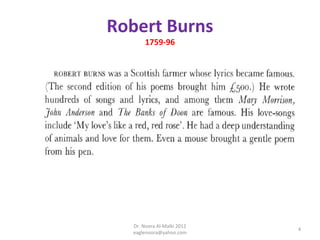 Robert Burns
        1759-96




   Dr. Noora Al-Malki 2012
                             4
   eaglenoora@yahoo.com
 