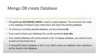 Mongo DB create Database
 